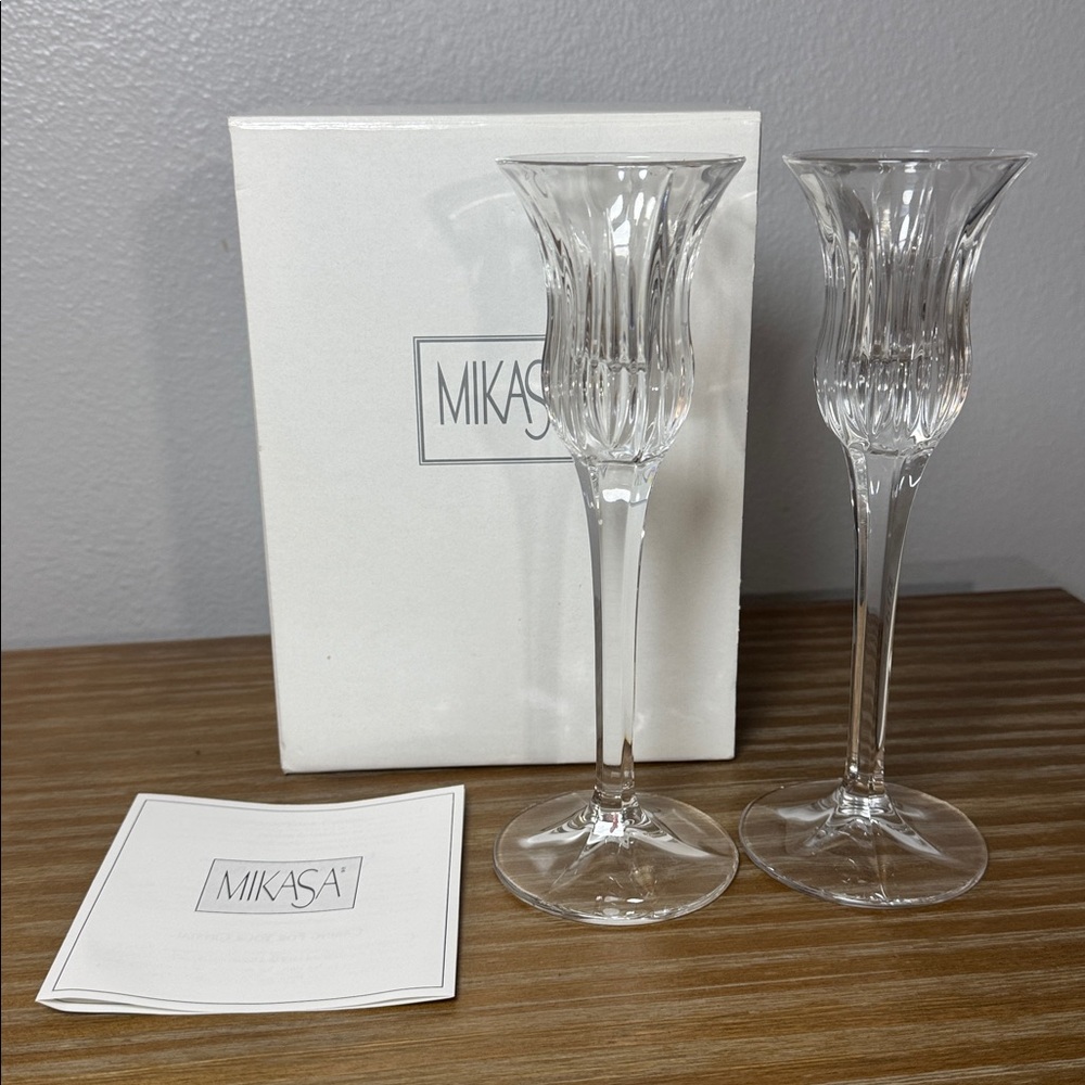 MIKASA Set of 2 Crystal Icicles Candle Stick Holders 8"